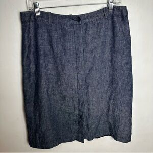 Hennes 100% Linen Skirt Women's Size 12 Navy Blue Lined Hidden Button Front